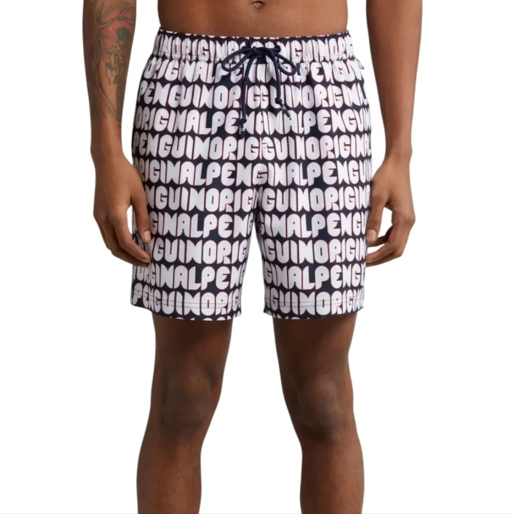 ORIGINAL PENGUIN All Over Print Volley Swim Trunk Dark Sapphire Size XL NWT